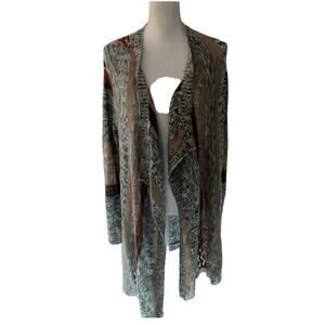 Absolutely Famous Women's Plus Gray & Brown Long Sleeve Open Front Cardigan 2X